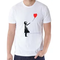 Erkek T-Shirt Balon Ile Kız Banksy Grafitti Sanat Büyük Boy T Shirt Tops Tee Grafik Harajuku Erkek Giyim