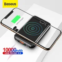 Baseus 10000 mAh Qi Kablosuz Şarj Güç Bankası USB PD Hızlı Şarj Powerbank Telefon için Taşınabilir Harici Pil Şarj