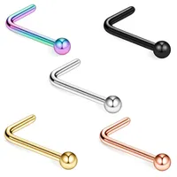2mm Ball Nose Stud L Shape Stainelss Steel Nose Ring Ear Jewelry 20G Bar Fashion Body Piercing Women Nostril