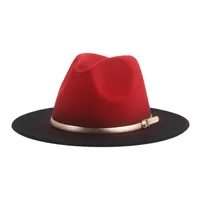 Sombrero de invierno para mujer, fieltro, color degradado, rojo, negro, cinturón ancho, lujo de jazz, decoración de bodas