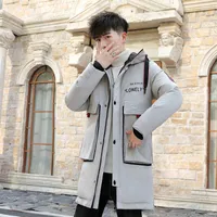 겨울 중추 길이 두건이없는 코트 코트 남성용 영국 두꺼운 편지 인쇄 따뜻한 누비 이불 재킷 큰 주머니 흑백 상위 210531