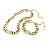 Fashion stainless steel letter 14k gold cuban link chain necklace bracelet for mens and women Party lovers gift hip hop jewelry With BOX