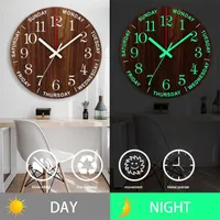 Wall Clock Wood Silent light in dark night Nordic Fashion Non Ticking With Night Light Gift 12 Inch 220121