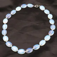 Mode Sri Lanka Mondstein Choker Halskette Oval 13x18mm Perlen Schmuck Opal Steinkette OPLITE Kristall Frauen Halsketten 18 "A828 Chokers