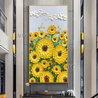 Resim Sergisi Çerçevesiz Handpainted 100% Saf El Yapımı Tuval Üzerine Ayçiçeği Yağlıboya Modern Ev Dekorasyon Sanat Duvar Resmi