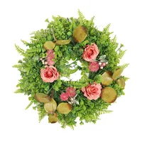Decorative Flowers & Wreaths Artificial Rose Flower Wreath With Eucalyptus And Fern Leaf Spring For Front Door Wall Window Wedding Party Dec