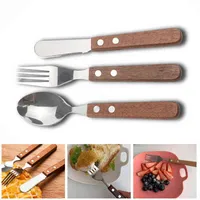 YOMDID 1PC Knife Fork Spoon Tableware Stainless Steel Cutlery For Western Food Dessert Kitchen Dinnerware cubiertos Wood Handle H1110