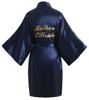 Women's Nachtkleding Dames Navy Satin Kimono Mather of the Bruid Wedding Party Maak je klaar gewaad met goud Glitter 8 kleur