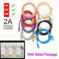 Type C USB Cable 2.4A Charger Adapter Unbroken Strong Metal Braid Micro USB Cable V8 for Samsung S20 S7 S6 S5& Android with box package DHL
