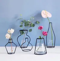 花瓶デザインクリエイティブアイアンラインフラワー植物スタンドホルダーテラリウム容器ミニマリズムモダンな家の装飾ガラスカップ