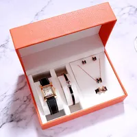 Polshorloges Stijlvol H Square horloges sieraden set dames 2021 luxe kwarts pols voor dames armband ketting oorringring pols