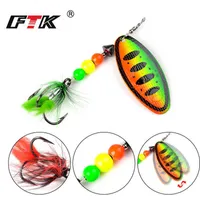 FTK Spinner Bait Fishing Lure Hard Spoon Lures 1pcs 8g 14g 20g Metal with Feather Treble Hooks Carp Pike Tackle 0125