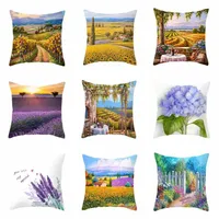 Home Pillow Case Natural Beauty Lavender Sofa Cushion Cover Soft Comfortable Living Room Decoration