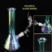 Glass Bong Smoking Water Pipe Hookah Plating Colorful Shisha Pipes 8 inch Dab Rig Filter Beaker Bubbler W/ ICE Catcher Small Bongs Hookahs
