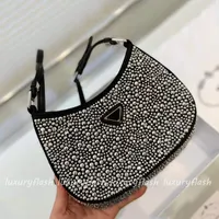 Neueste Cleos Womens Designer Tote Shouler Bags Kristall verschönerte Satinhandtaschen hochwertige Damen 2023 Mode-Achselboren Bling