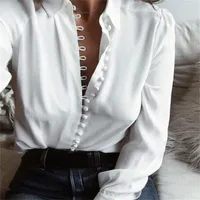 Cropkop Fashion Casual Couleur Solid Mesdames Office Tops Sexy Boutons à manches longues Chemisons à manches longues Spring Femmes Chemise Blanche Blanc 220210