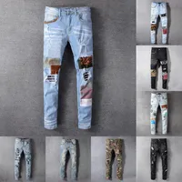 Амирс мужские женские дизайнеры джинсы расстроенные разорванные байкерские джинсы для мужчин печатной армии моды моды скинни.