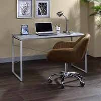 US Stock Computer Furniture Desk, Faux Betong Silver 92905315m