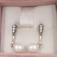 Andy Jewel Authentic 925 Sterling Silver Studs Pearl Earring past bij Europese pandora -stijl sieraden
