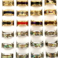wholesale 36Pcs abalone shell band stainless steel couple rings fashion silver gold mix for man women men party gifts jewelry