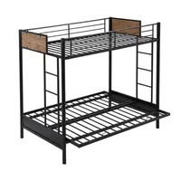 US Stock Bedroom Furniture Rustic Twin Over Full Metal Bunk Bed, Convertible Futon Beds, Black a40
