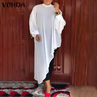 Women's Blouses & Shirts Women Asymmetric Blouse 2022 VONDA Female Tops Vintage High Neck Long Sleeve Party Casual Solid Color Blusa