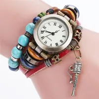 Wristwatches Geneva Bracelet For Women Vintage Wrist Watch Casual Beaded PU Strap Roman Digital Copper Dial Pendant Ladies Quartz