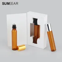 Storage Bottles & Jars 50Pieces lot 10ml Mini Perfume Bottle Packing Box Amber Glass Roll On Essential Oil Vial Empty Sample