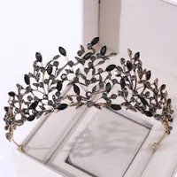 Baroque Vintage Bronze Gold Black Crystal Leaf Bridal Tiaras Crowns Pageant Diadem Headband Wedding Hair Accessories 220125