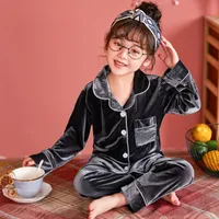 Sonbahar Kış Çocuk Kadife Pijama Set Teen Sıcak Kadife Pijama Kız Loungewear Çocuklar Uzun Kollu Pijamas Homewear Suit