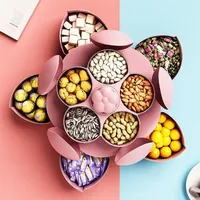 Gift Wrap Petal-Shape Rotating Candy Box Snack Nut Flower Fruit Plate Food Storage Case Two-Deck Organizer