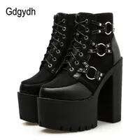 Gdgydh 2022 Spring Fashion Motorcycle Boot Platform Heels Casual Shoes Lacing Round Toe Ladies Autumn Black 211230