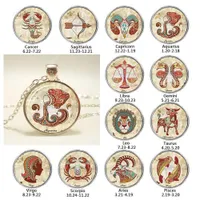 Zodiaco colgante collar artesanal artesanal vidrio cabujón accesorios de joyería plateado cadena larga constelación collar mujer regalo