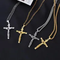 Chains Necklace For Man Alloy Jesus Cross Pendant Gold And Silver Men&#039;s Hip Hop Keel Chain