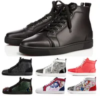 2022 Red Bottomed Shoes Stud Rivets Designer Shoes High-Top Ankle Boots Men Women Flat Shoe Stylist Par Sneakers Brand Suede Patent