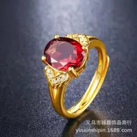 خاتم مطلي الكورية الإناث مع العقيق وقابل للتعديل الأحمر 55Q8716