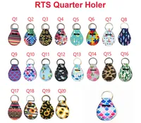 Neoprene Quarter Holder Keychain Diving Material for Party Favor 20 Designs Unicorn Pattern Floral Print with Metal Ring DHL SZ-778896
