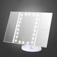 Kompaktowe lusterki Kosmetyczne Powiększanie 180 Rotacja Vanity Ekran dotykowy Baza pamięci masowej Małe 3 Składane przenośne biurko stołowe 22 LED Light Makeup MI