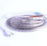Streifen flexibles Licht 60leds / m wasserdichte LED SMD AC 220V + Netzstecker 1m / 2m / 3m / 4m / 5m / 6m / 7m / 8m / 9m / 10m / 15m / 20m Streifen