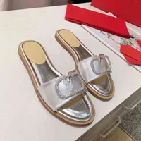 real leather gold silver slides flat heel sandals temperament Slippers women fashion shoes size 35 to 41 tradingbear