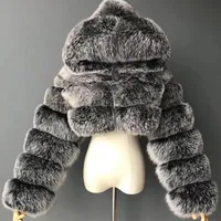Pelliccia da donna Faux inverno inverno pelliccia cappotti ritagliati donne 2021 lanuginoso top coat con giacca calda con cappuccio ladies manteau femme