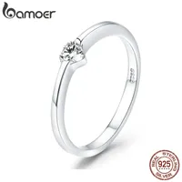 bamoer 925 Sterling Silver Luminous Finger Ring Simple Heart Rings for Women Wedding Engagement Jewelry SCR450