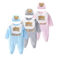 Kids Roupas Jumpsuit Recém-nascido Romper Criança Criança Chapéu + Bib + Robe Set para Baby Boys Girls Roupas