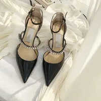 Mode lyxig designer sandaler kvinnors sommar bankett klänning skor högklackade sexiga pumpar pekade tå slingor tillbaka kvinnor sko toppkvalitet EU