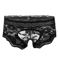 Calcinhas das Mulheres Mens Lingerie Thong Erotic Crotchless Sissy Underwear para Sexo Gay Masculino Ver através de Lace Floral Sexy Briefs