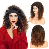 Synthetic Wigs Headband Wig Afro Kinky Curly Heat Resistant Head Band For Women 16 Inch Ombre Color Daily Party Cosplay Use