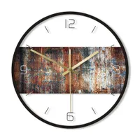 Печатные Ретро ржавые металлические текстуры акриловые настенные часы железа искусственная патина покрыта из ржавчины винтажные ностальгические искусства настенные часы X0726
