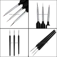 Tools Salon Health Beauty3pcs/Lot Black Line voor UV -gel Pools Design Pattering Patronen Soft Brushes Nail Art Manicure Pen Set Drop Delive