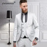 YWMS-345 Slim Fit Takım Elbise Erkekler Çentik Yaka Iş Düğün Damat Suit Casua Smokin için 2021 Son Ceket + Yelek + Pantolon Tasarım erkek Blazers