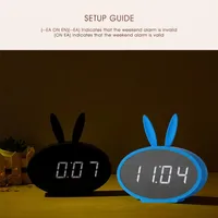 US stock Cartoon Bunny Ears LED Wooden Digital Alarm Clock Voice Control Thermometer Display Blue2768
